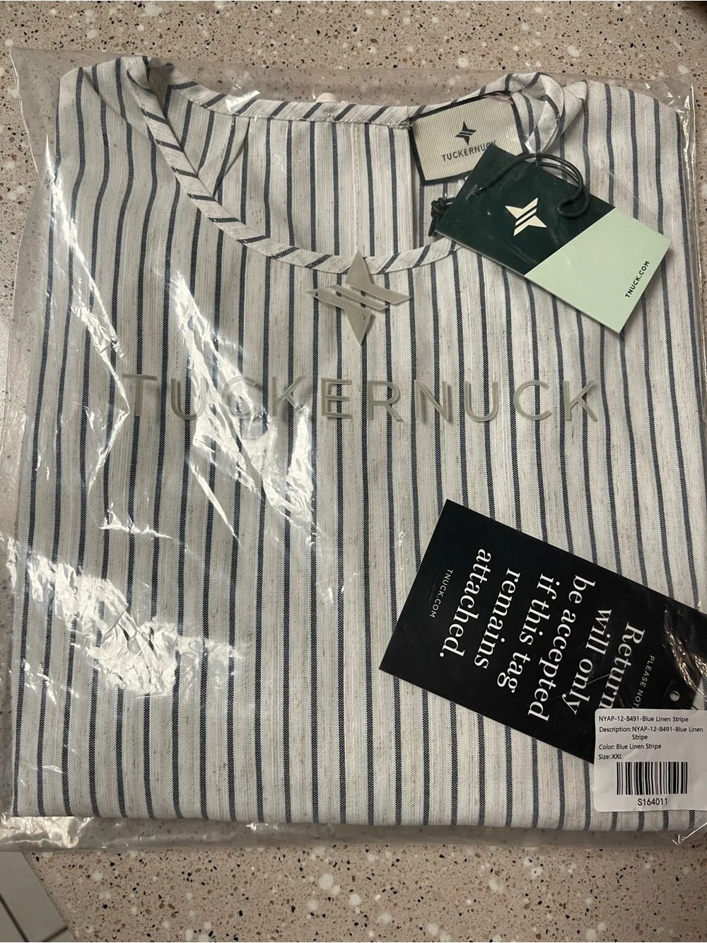 Tuckernuck Stripe Edie Puff Sleeve Top in Blue Linen New Cropped Size XXL